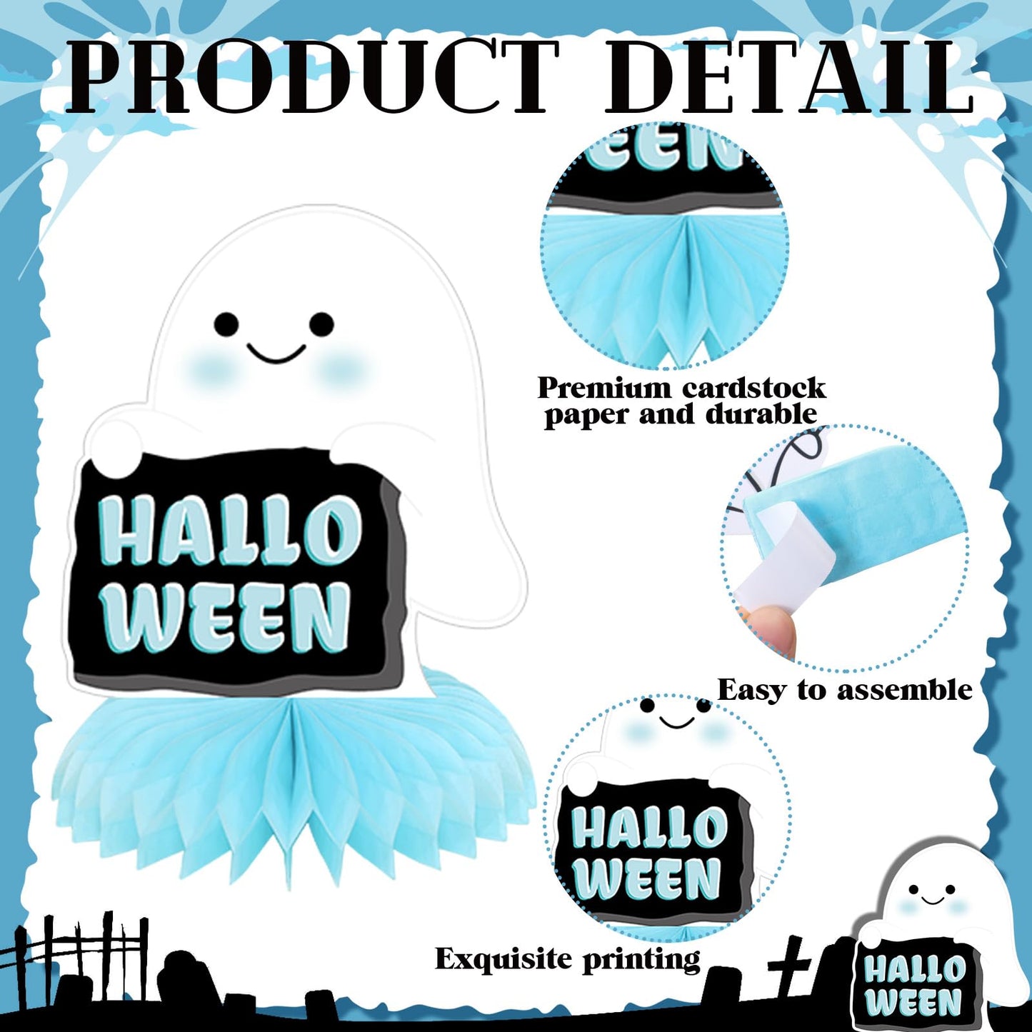Moinchore 12 Pcs Blue Halloween Baby Shower Decorations a Little Boo Is Almost Due Honeycomb Centerpieces Bat Ghost Skull Halloween Baby Shower Table Decoration Table Topper for Party Favors
