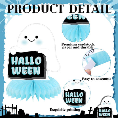 Moinchore 12 Pcs Blue Halloween Baby Shower Decorations a Little Boo Is Almost Due Honeycomb Centerpieces Bat Ghost Skull Halloween Baby Shower Table Decoration Table Topper for Party Favors