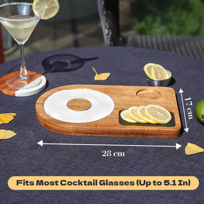 HALE OTEIR Margarita Salt Rimmer Set - Acacia Wood Cocktail Salt & Sugar Rim Maker with Slate Board, Lemon Slicer & Serving Bowl - Bartender Tools for Margaritas, Bar Accessories