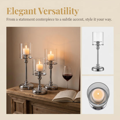 Oakernel Sliver Hurricane Candle Holders - Set of 6 Tall Candlestick Holders Windproof Taper Candle Holders, Metal Stand for Table Centerpiece Outdoor Indoor Wedding Party Holiday Decor