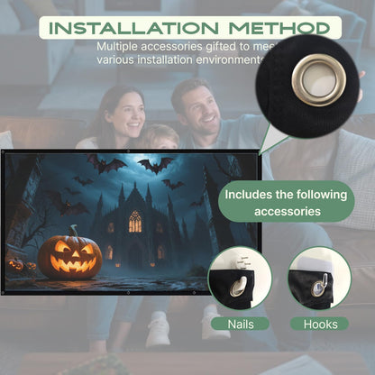 AAJK 80in Holographic Rear Projection Screen, Portable Window Projector Screen, Outdoor Projection Screens Fabric 75"x45" for Christmas and Halloween Videos with Mounting Kit