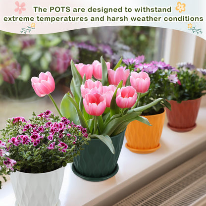 Suclain 10 Pack 6 Inch Plant Pots with Drainage Hole and Tray Saucer Plastic Flower Pots for Indoor Plants for Your Room, Office, Garden Decor(Wave)