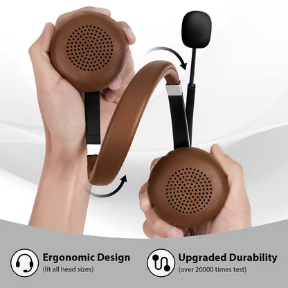 Arama USB Headset with Microphone Noise Cancelling & in-line Call Controls, Ultra Comfort 3.5mm Wired Headset for Cell Phone, Computer Headset with Mute for PC Laptop Skype Webinar Home Office