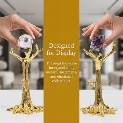 HOMSFOU Gold Tree Branch Metal Sphere Holder for Crystal Ball and Mineral Specimen, Tabletop Ornament Rack for Small Collectibles and Home Decor