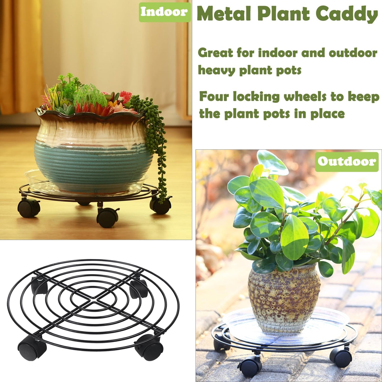 8 Packs Large Metal Plant Caddy with Wheels 13" and 11.8" Heavy-Duty Wrought Iron Rolling Plant Stands with Casters Plant Dolly Plant Roller Base Indoor and Outdoor Plant Pot Movers Planter Rollers