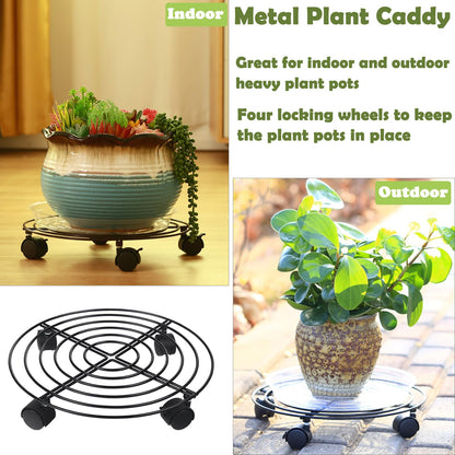 8 Packs Large Metal Plant Caddy with Wheels 13" and 11.8" Heavy-Duty Wrought Iron Rolling Plant Stands with Casters Plant Dolly Plant Roller Base Indoor and Outdoor Plant Pot Movers Planter Rollers