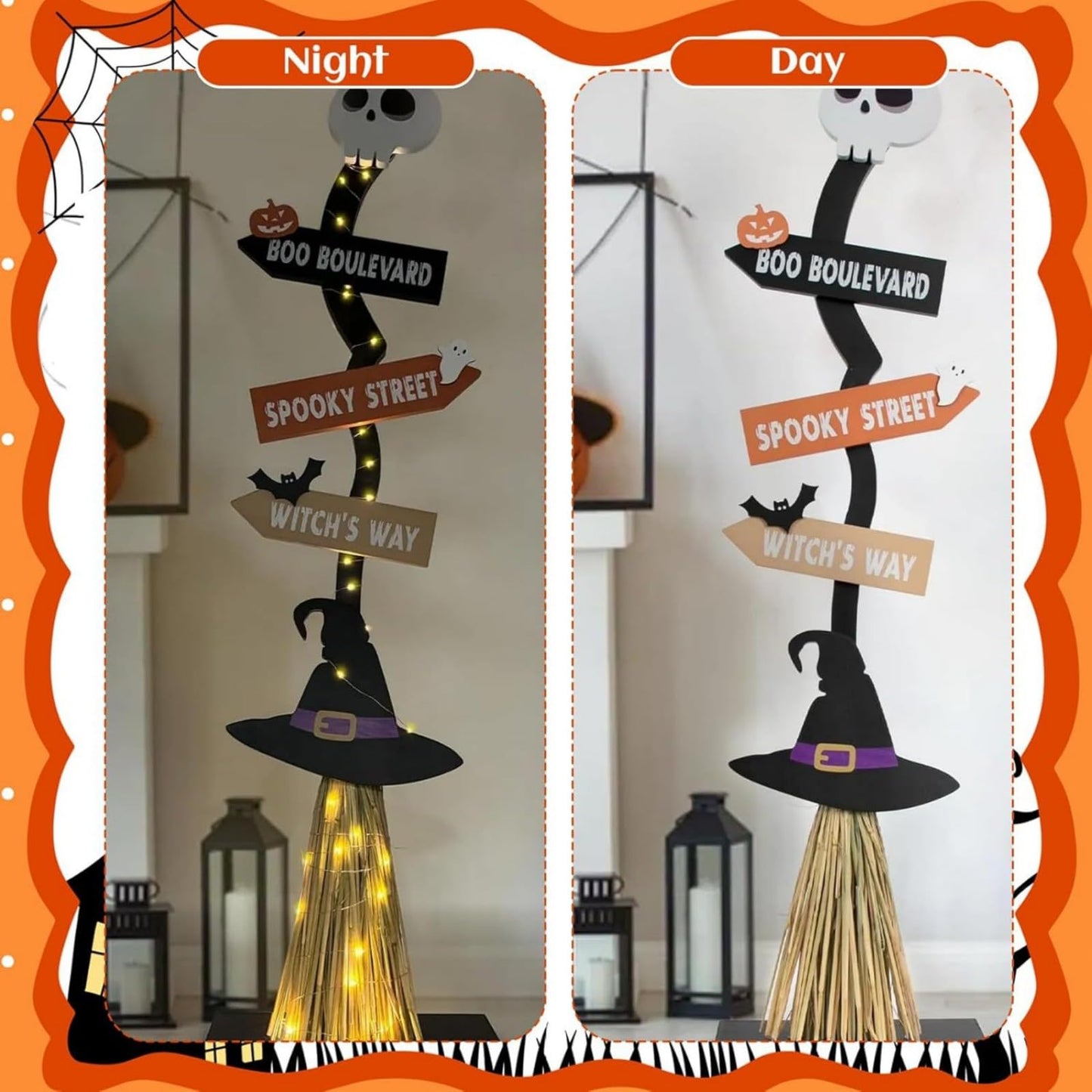 LEIQI Halloween Decorations Lighted Wooden Witch’s Broom for Outdoor Indoor Porch Yard Decors Halloween Witch