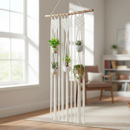 Thyle Macrame Plant Hanger Indoor Woven Boho Rope Decorative Flower Pot Hanging Holder Bohemian Plants Floating Shelves Decor Organizer for Bathroom Bedroom Wall Display Spring Gift (Excluding Pole)