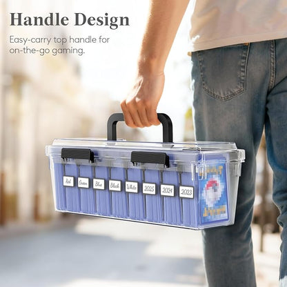 Lifewit Trading Card Storage Box fit for Toploader, Stackable Reinforced Latch Case with 8 Adjustable Dividers, Writable Labels, Organizer for MTG TCG Sports Baseball Bulk Cards, 4 PCS