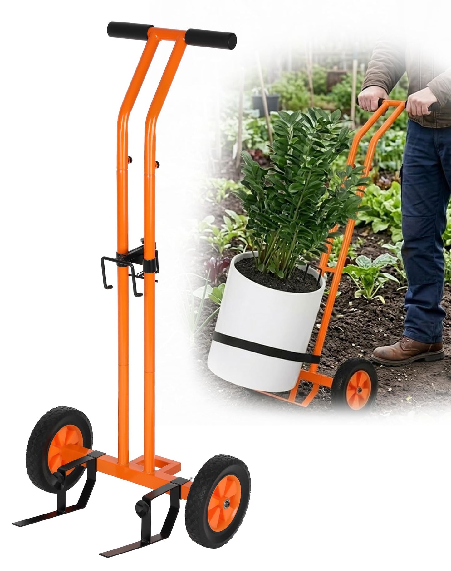 Deerift Heavy Duty Plant Caddy with Wheels, Plant Dolly Cart, Adjustable Grabbing Arm & Suction Cups for Easy Plant Movement, Versatile Indoor/Outdoor Plant Dolly Trolley Cart with Strap, Orange