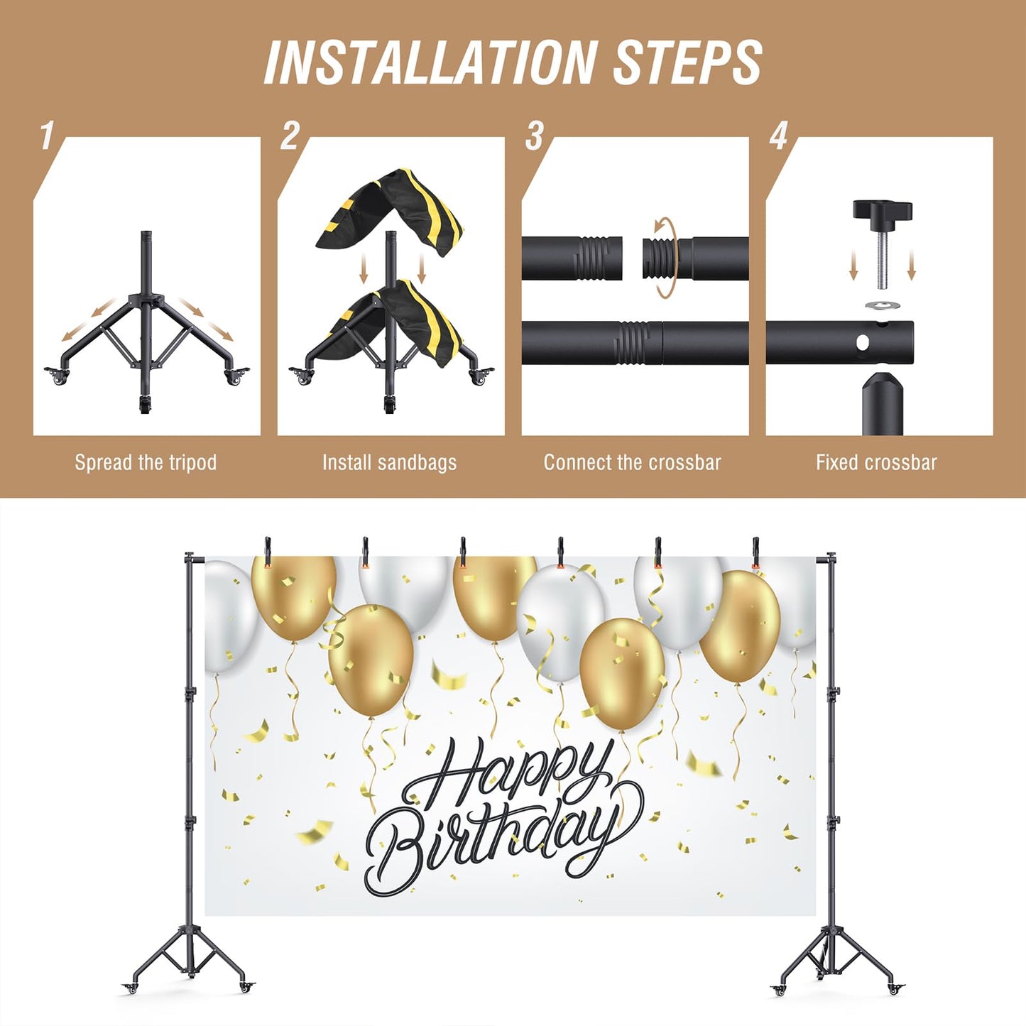 Backdrop Stand with Wheels 10x7.5Ft (WxH), Photo Backdrop Stand Easy to Move,Heavy Duty Back Drop Adjustable Stand for Parties,Banner Stand Photography and Video Studios
