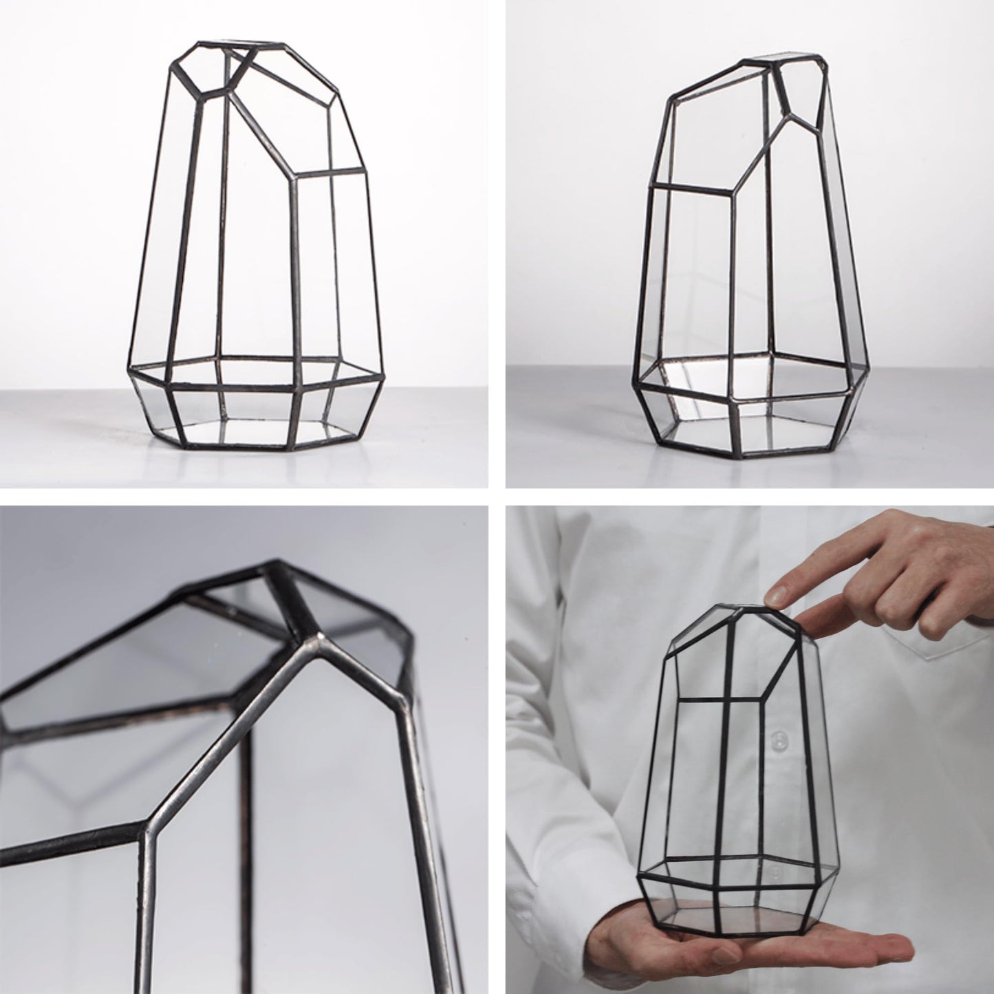 NCYP Small No Door Glass Geometric Terrarium - 4.9 x 3.9 x 7.4 Inches Irregular Clear Terrarium Pot for Mini Succulents, Small Cactus, Indoor Garden Tabletop Decoration (No Plants)