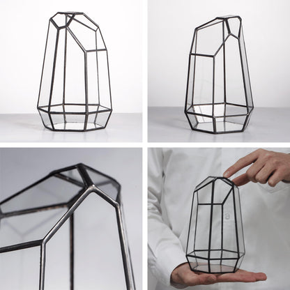 NCYP Small No Door Glass Geometric Terrarium - 4.9 x 3.9 x 7.4 Inches Irregular Clear Terrarium Pot for Mini Succulents, Small Cactus, Indoor Garden Tabletop Decoration (No Plants)