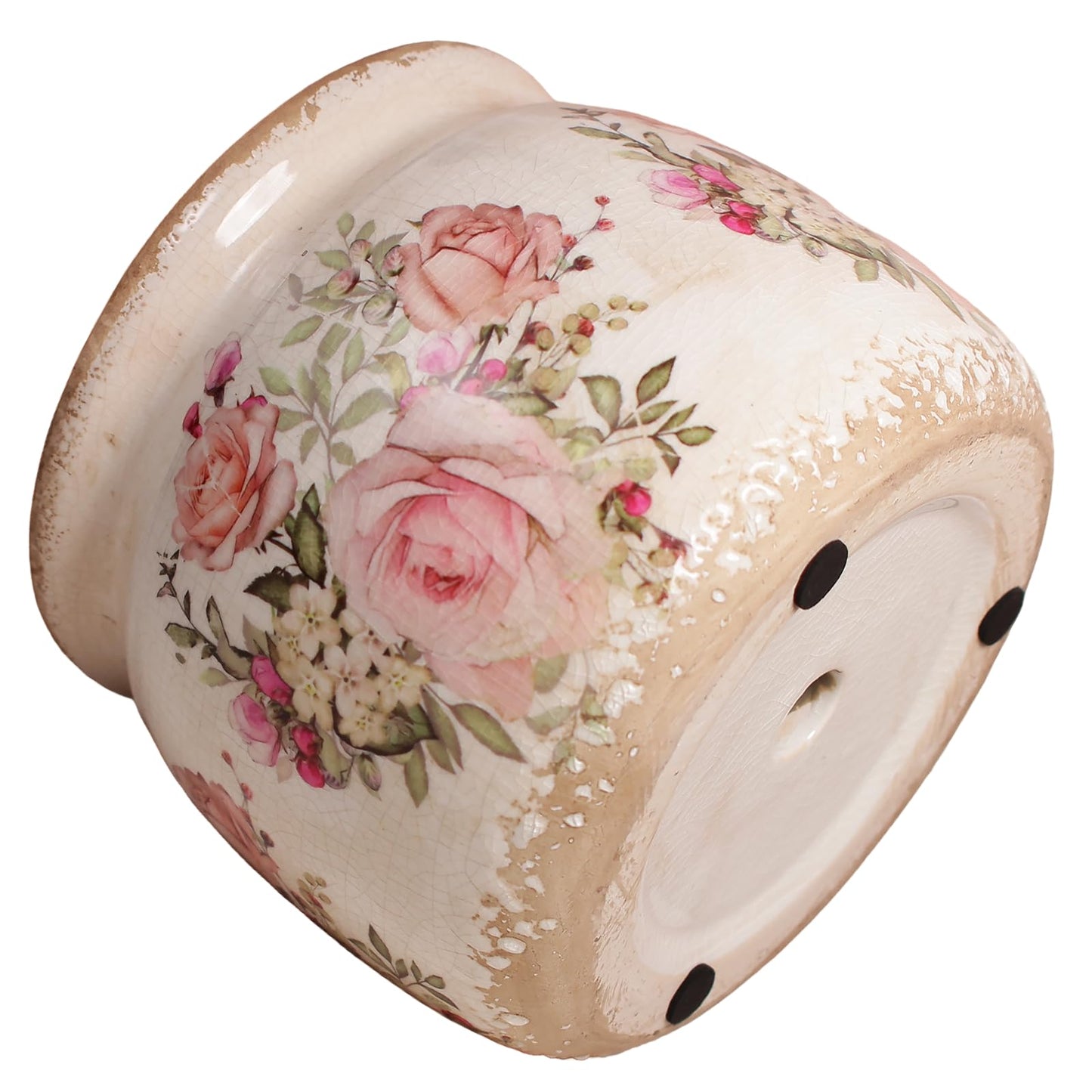 Xiaan Jiaju Ceramic Planter for Indoor Plants, 6.29 Inch Rose Pattern Crackle Glaze Flower Pot with Drainage Hole, Orchid Succulent Pots, European Farmhouse Bedroom Balcony Decor Gift, Pink
