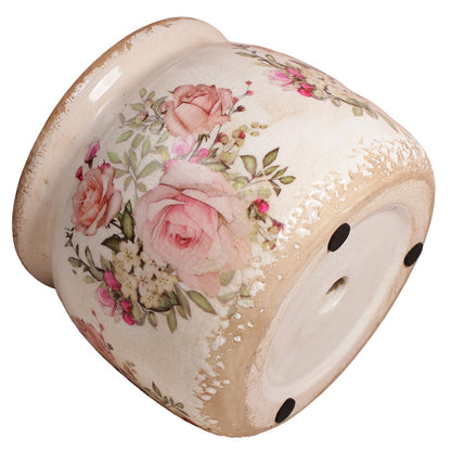 Xiaan Jiaju Ceramic Planter for Indoor Plants, 6.29 Inch Rose Pattern Crackle Glaze Flower Pot with Drainage Hole, Orchid Succulent Pots, European Farmhouse Bedroom Balcony Decor Gift, Pink