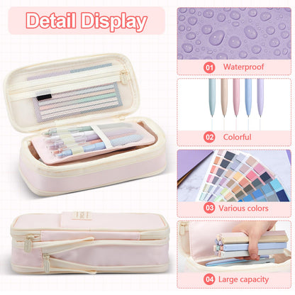 Trandraft 135 Pcs Book Annotation Kit with Pencil Case, 12 Pastel Highlighters, 11 Gel Pens, Fine Marker, 300 Transparent Sticky Notes, 2640 Index Tabs, Bible Study Supplies Kit(Classic,Pink)