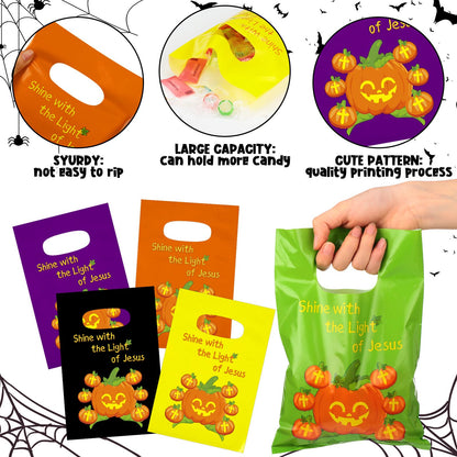 Tenceur 300 Pcs Halloween Religious Pumpkin Candy Bags for Kids Bulk Christian Jesus Bible Gift Goody Halloween Bags for Party Favor