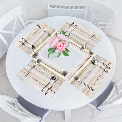 Farmhouse Placemats Set of 4 - Driftwood Faux Leather Heat Resistant Placemat for Dinner Table, Non-Slip Waterproof Oil-Proof Washable Reusable for Indoor Outdoor Kitchen Decor, 15.75In*11.81In