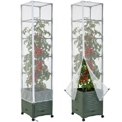 2 Pcs Garden Bird Netting Plant Cover for Square Tomato Cage, 78.7" x 21.6" Insect Bird Barrier Tomato Cage Net with Zipper & Drawstring, Tomato Trellis Netting Protection Cover for Protecting Plants