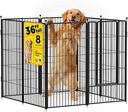 Dog Playpen 36 inch 8 Panels for Indoor & Outdoor Use – Heavy-Duty Metal Pet Fence with Ground Stakes, Rounded Ball Tops for Safety, Stable & Foldable Design, Easy to Assemble