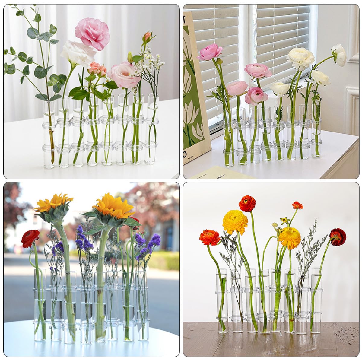 VALICLUD 8pcs Large Glass Test Tube Vases with Brush for Hydroponic Propagation, Indoor Plant Terrarium Kit, Desktop Glass Desk Vase Set for Home Décor and Water Plant Display
