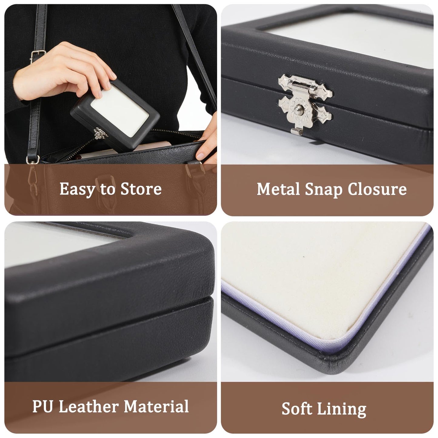 CONCHLERY Gem Display Loose Stone Box Rectangle Stone Box Loose Gemstone Display Case with Clear Top Lids and Sponge, Black