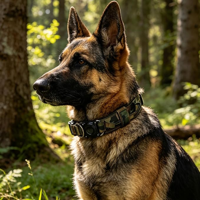 Upgraded AirTag Dog Collar,Waterproof Tactical Dog Collar with AirTag Holder, Control Handle and Metal Buckle,Heavy Duty Dog Collars for Large Dogs(AirtagCamo，XL