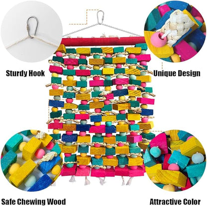 Extra Large Bird Toys for Macaws, Multicolored Wooden Blocks Bird Chewing Toy Parrot Cage Bite Toy for Macaws Cokatoos African Grey and Large Medium Parrot Birds