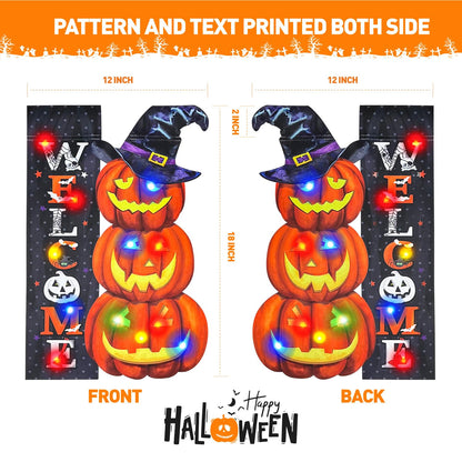 Vigor Home Halloween Lighted Garden Flag 12x18 Double Sided, Solar Outdoor Decor Yard Flags 8 Modes Led Jack-O-Lantern Welcome Halloween Pumpkins Decorations for Home Porch