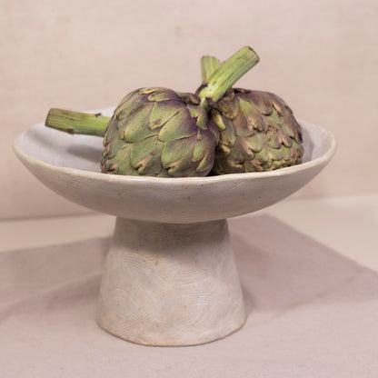 Shelf & Nook Ceramic Pedestal Bowl – Large Decorative Footed Bowl for Fruit, Keys, Entryway Table, Kitchen Island Centerpiece – Off-White Matte Stoneware, Modern French Farmhouse Decor