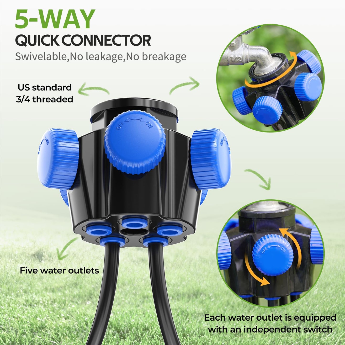 HIRALIY 100FT Garden Watering System, Automatic Drip Irrigation Kit with Adjustable Flow Nozzles, 5-Way Connector, Plastic Material, Modern Style, Ideal for Lawn, Patio, Garden, Raised Bed