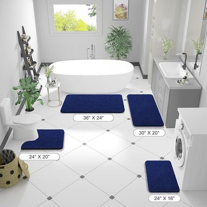 OLANLY Bathroom Runner Rugs 59x24, Extra Soft Absorbent Chenille Bath Rugs, Rubber Backing Quick Dry, Machine Washable Long Bath Mats for Bathroom Floor, Tub and Shower, Home Decor Accessories, Navy