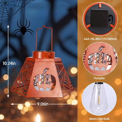 WONDER GARDEN Halloween Lantern Lights, 2 Pack Solar Hanging Pumpkin Lights, Metal Decorative Light for Outdoor Porch Yard Garden Tree Decor