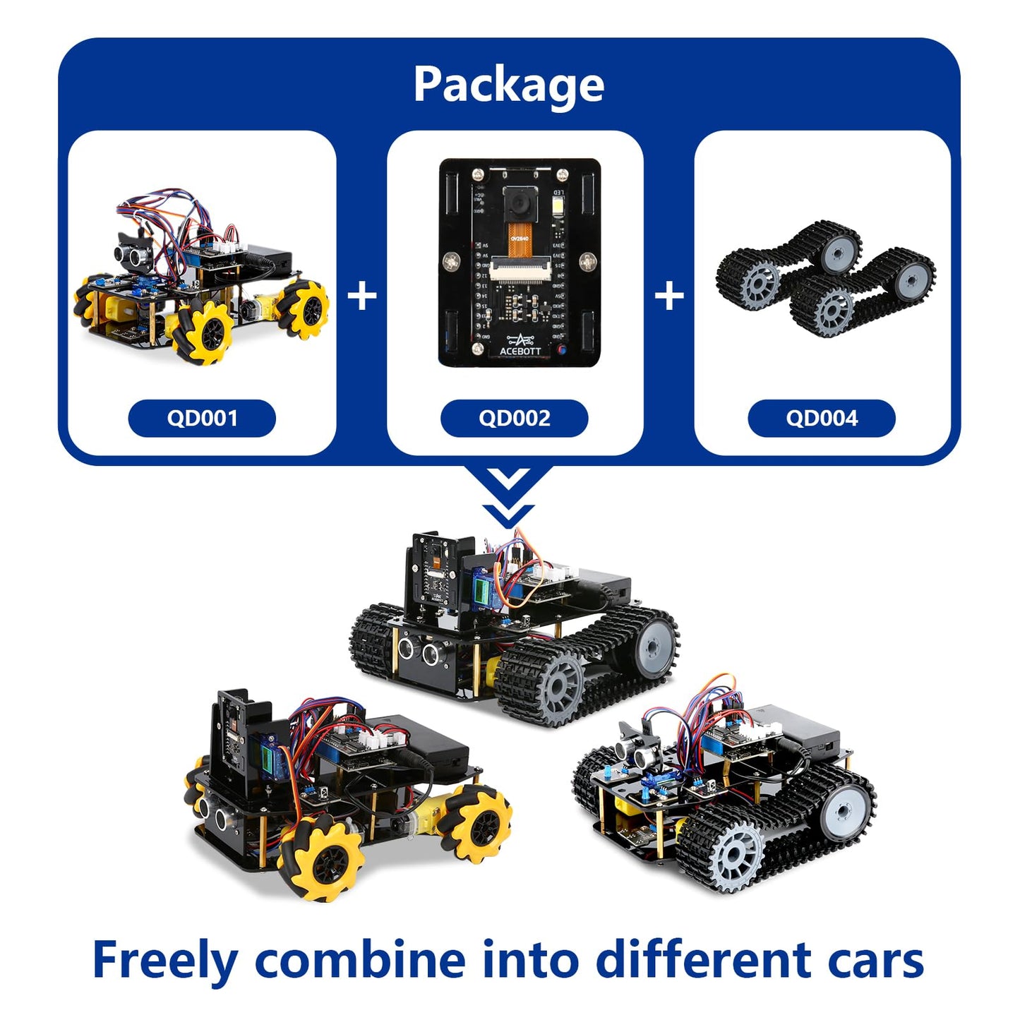 Robotics for Kids Ages 12-16, ACEBOTT 4 in 1 Smart Robot Kit with 3MP Camera + Tank Car, STEM Toys Coding Kit Compatible with Arduino & Scratch, App & Remote Control, for Kids & Teens