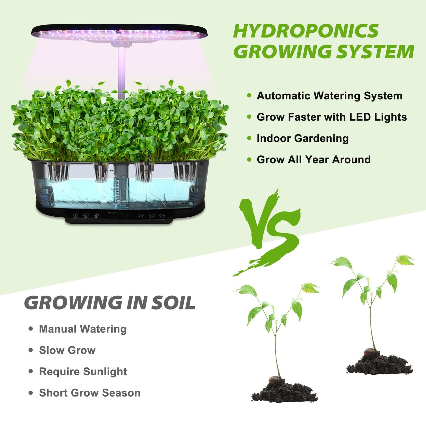 EAGLE PEAK 15 Pods Hydroponics Growing System with WiFi, 5.5 L Water Tank, Smart Indoor Plants Germination Kit with LED Grow Light, Pump System, Adjustable Height for Home Kitchen Gardening, Black