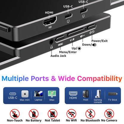 kksmart Portable Monitor for Laptop MacBook Surface PC Xbox PS5, Travel Monitor Second Screen for Laptop, HDMI USB-C VESA Compatible Built-in Speaker, 17.3