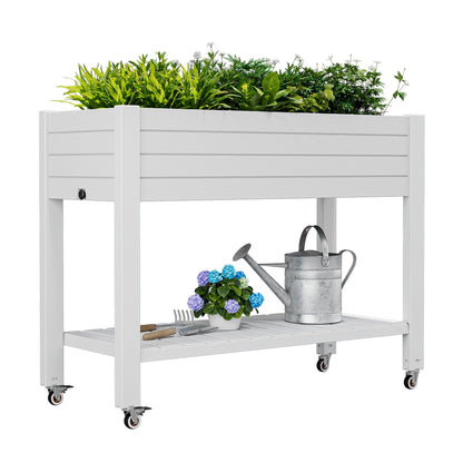WTFGO Elevate 33.7" Tall Raised Garden Bed with Wheels, Divisible Resin Planter Box with Drainage Gauge & Storage Shelf, Herb Planter for Garden Patio Backyard, Ashen (33.7" h)
