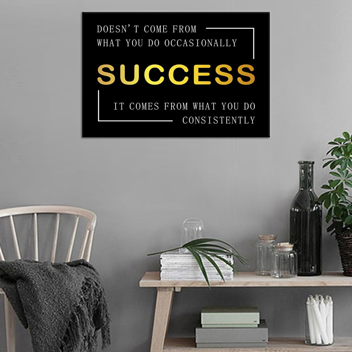 Inspirational Wall Art Home Decor Motivational Success Quotes Canvas Print Positive Affirmation Picture Poster Artwork for Modern Bedroom Living Room Gym Wooden Framed Ready to Hang [12''Wx 18''H]