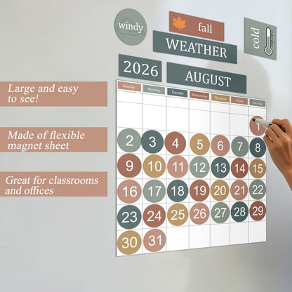 Lerheedi 94 Pcs Boho Calendar Magnets for Whiteboard Large Magnet Calendar Set Days of the Week Magnets for Refrigerator Classroom Weeks and Months