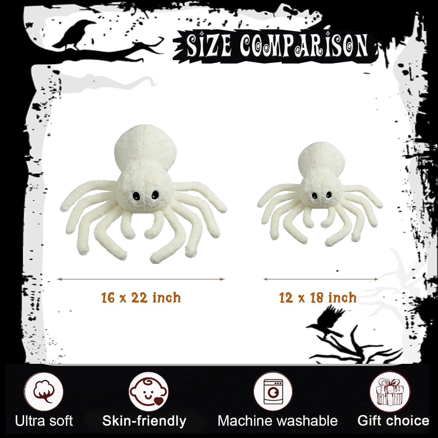 YRXRUS Spider Pillows, Halloween Pillows, Cute Spider Shaped Throw Pillow for Happy Halloween Decoration, White Plush Pillow Gifts, 12x18 in Small Cute Soft Rabbit Fur for Fall Accent Pillow