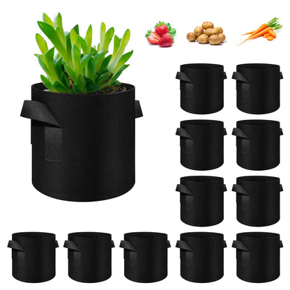 WHATWEARS 12-Pack 5 Gallon Plant Grow Bags, Thickened Nonwoven Fabric Pots with Handles, Vegetable Planter Bags Containers, Cloth Planters for Garden Vegetable/Flower/Plant/Fruits Outdoor (Black)