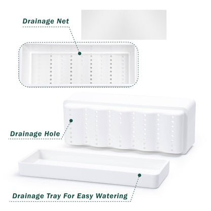 D'vine Dev 12 Inch Window Box Planter, Rectangle Plastic Herb Planter with Drainage Holes and Saucer, Indoor Succulent Cactus Vegetable Pot for Windowsill, Garden Balcony, White, Set of 2, 76-X-A-2