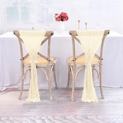 50 PCS Cheesecloth Chair Sashes Bows Wedding Aisle Decorations Chair Ribbon Ties Back Sash for Wedding Party Events Banquet Chair Cover Decoration (Ivory)