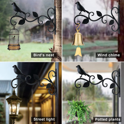 JIALAI HOME Hanging Plants Bracket 12" Bird Planter Outdoor Hooks Hangers for Flower Baskets Pot Bird Feeder Wind Chimes Lanterns Patio Garden Outdoor Indoor Metal Black, 2 Pack