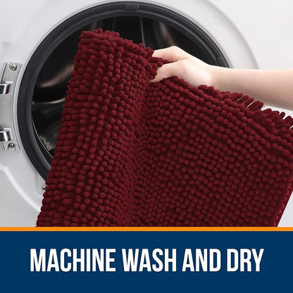 OLANLY Large Bathroom Rugs 40x24, Extra Soft Absorbent Chenille Bath Rugs, Rubber Backing Quick Dry, Machine Washable Bath Mats for Bathroom Floor, Tub and Shower, Home Decor Accessories, Burgundy