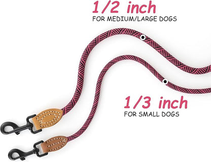 Mile High Life Small Dog Leash, Thin Rope Leash with Genuine Leather Connection and Heavy Duty Metal Clasp, Great for Small Medium Dogs(Pink,60 Inch-1/3)