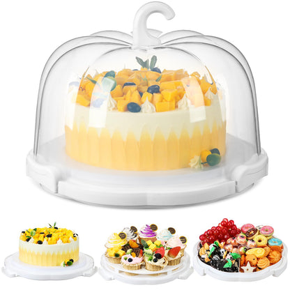 Zhehao 10 Inch Fall Cake Carrier Holds, Pumpkin Cake Stand with Lid and Handle, Halloween Autumn Harvest Plastic Transport Storage Container, Suitable for Transporting Pies, Cupcakes and More(White)