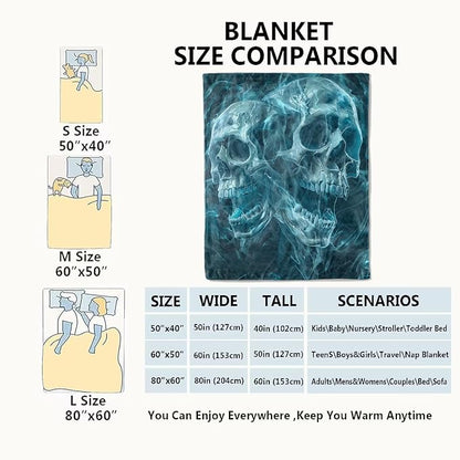 Gothic Blue Skull Blanket,Goth Spooky Throw Blankets,Gifts for Women Men, Lightweight Soft Fleece Cozy,for Sofa Couch Bed Room Travel,Festival Halloween Aesthetics Decor,50x60in