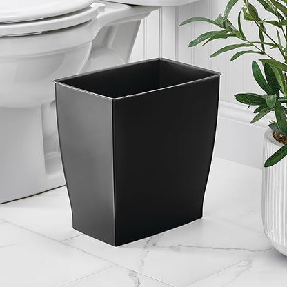 iDesign Small Plastic Bathroom Trash Can, Slim Rectangle, 2-Pack, Black | Garbage Bin for Bedroom, Office, Dorm