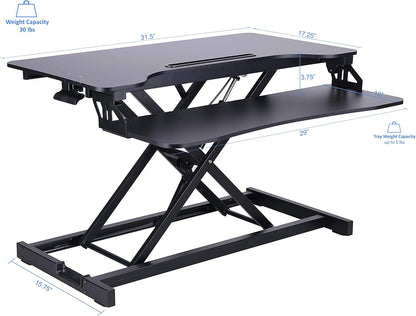 Rocelco Standing Desk Converter and Floor Mat - 31.5 Inch Sit Stand Up Dual Monitor Tabletop Riser with Tablet Mount, Height Adjustable Workstation - Deep Keyboard Tray - Black (R VADRB-MAFM)
